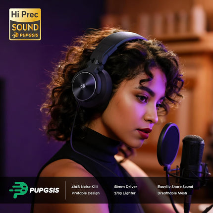 PUPGSIS Over Ear Headphones Wired: Studio Monitor Headphones - Professional 40kHz Hi-Res DJ Stereo Headphones - 1/4 to 3.5mm Audio Jack for Recording/Mixing/Podcast/Guitar/Piano