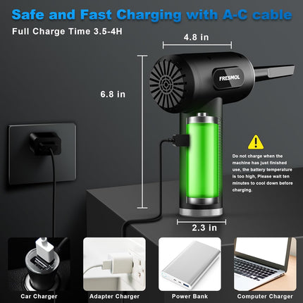 Compressed Air Duster, 3-Gear Rechargeable Cordless Air Blower with LED Light, Black
