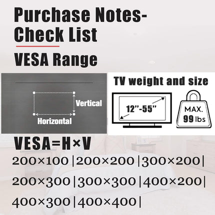 Studless No-Drill Drywall TV Wall Mount for 12-55 Inch TVs