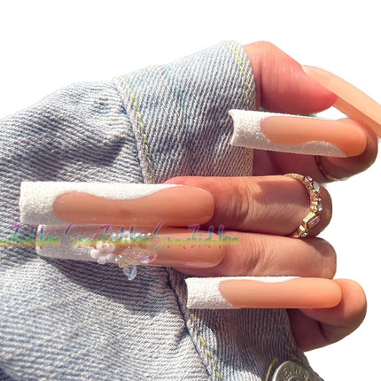 PawHaven RefugioPata PAINTED White False Nails Set Coffin Press on Nails Pressons Kit Medium — Pet Supplies