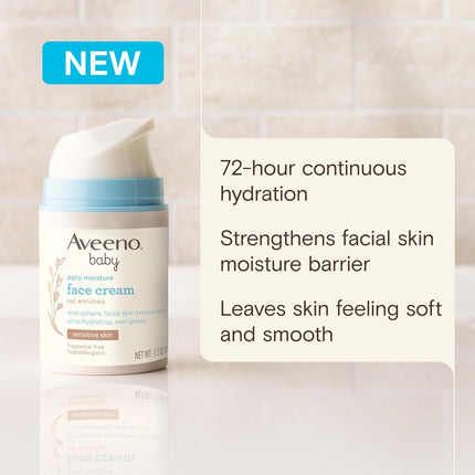 Baby Daily Moisture Face Cream, Oat-Enriched Fragrance-Free Moisturizer for Sensitive Facial Skin, 1.5 oz