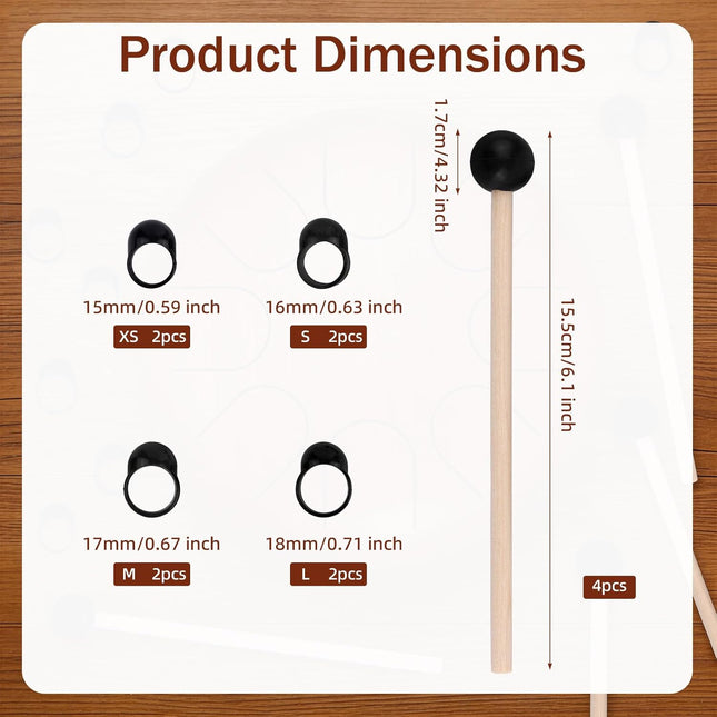 4pcs Wood Handle Steel Tongue Drum Mallets with 8 Finger Cots