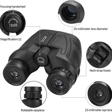 12x25 Compact Waterproof Binoculars for Adults and Kids