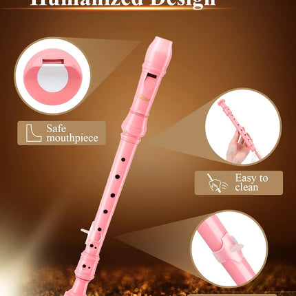 Pink Soprano Recorder for Kids Beginners, German Fingering C Key