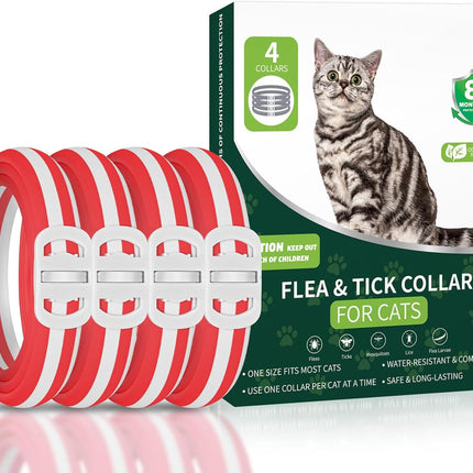 4 Pack Cat Flea Collars, Red and White