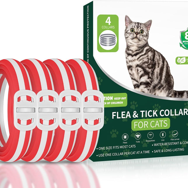 4 Pack Cat Flea Collars, Red and White