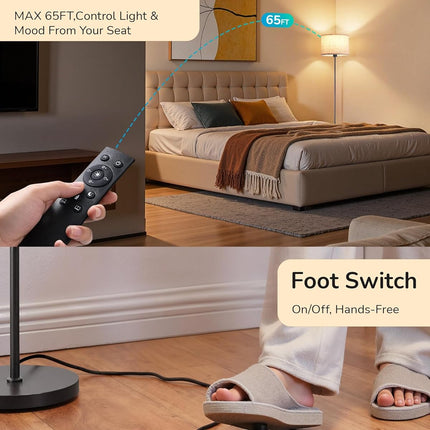 63.7 in. Modern Black Dimmable Floor Lamp with Remote and Foot Switch