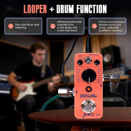 Looper Drum Machine Guitar Pedal with 20-Minute Loop