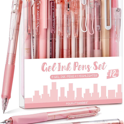 Rose Series Gel Pens Set of 12 with Black and Pink Ink