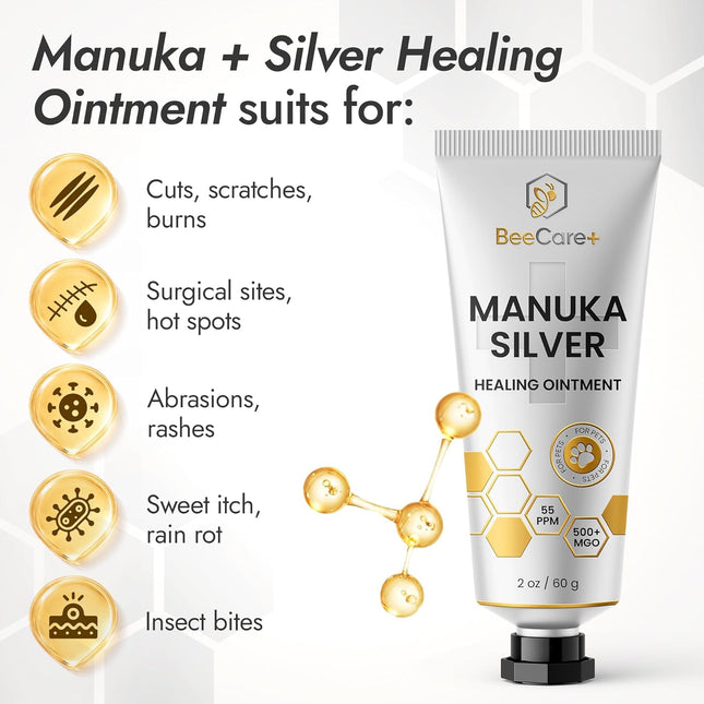 Manuka Honey Ointment 500+ MGO with 55-PPM Colloidal Silver, 2-oz Tube