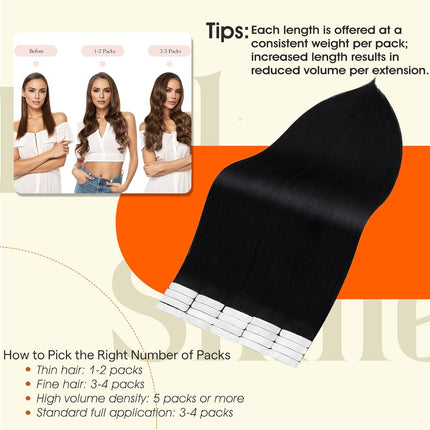 18-Inch Jet Black Remy Human Hair Tape-In Extensions