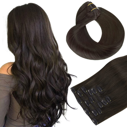 Dark Brown 18 Inch Remy Human Hair Clip-In Extensions, 120g, 7 Pieces