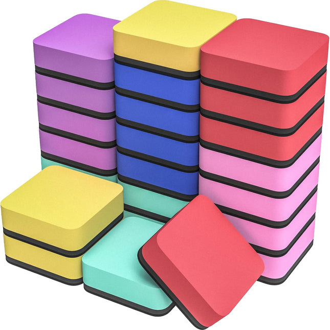 24 Pack Magnetic Mini Dry Erase Cube Erasers, 6 Color, 2 x 2 Inch