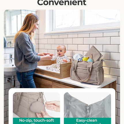 Large Lightweight Puffy Diaper Bag Tote with Changing Pad