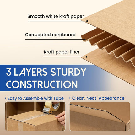 4 x 4 x 4 Inch Brown Corrugated Shipping Boxes, 50 Pack