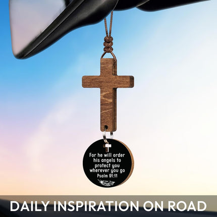 Bible Verse Cross Car Mirror Hanging Ornament Gift for Dad