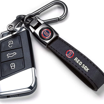 Genuine Leather Baseball Keychain in Black