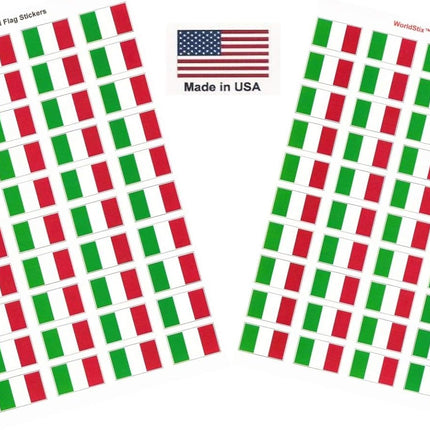 SourcetoHome 100 Italy Flag Stickers, Two Sheets of 50, 1.5" x 1" Made in America Self Adhesive Country Flag Scrapbook Stickers, Two Sheets of 50, 100 Sticker Decal Flags - General - front view