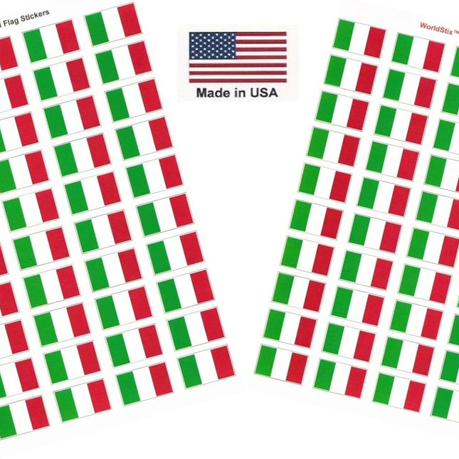SourcetoHome 100 Italy Flag Stickers, Two Sheets of 50, 1.5" x 1" Made in America Self Adhesive Country Flag Scrapbook Stickers, Two Sheets of 50, 100 Sticker Decal Flags - General - front view