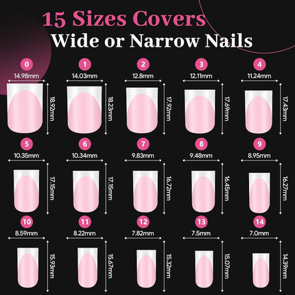 60Pcs Light Pink French Tip Press on Nails & Press on Toenails Set