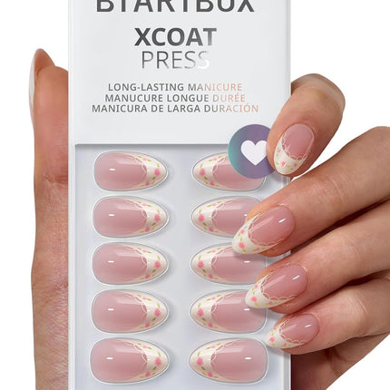 French Tip Press On Nails - Sunprint Dress Pink Short Almond Kit
