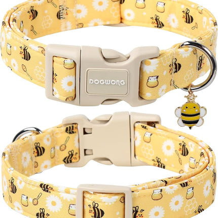 Yellow Bee Adjustable Dog Collar for Dogs, Size M