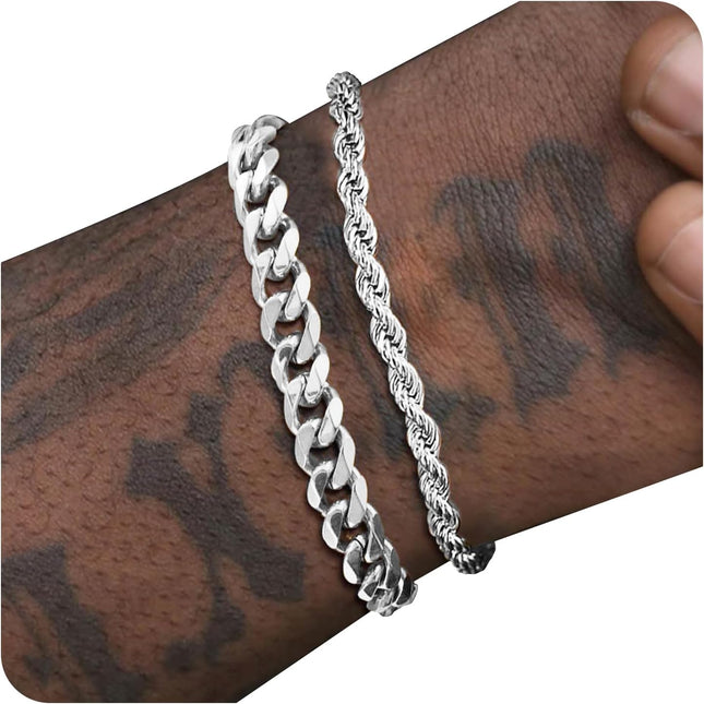 Silver Stainless Steel Men's Bracelet 2 Pack