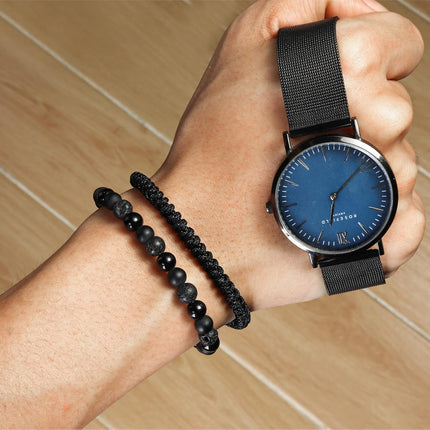 Black Beaded Bracelet Set for Men and Boys