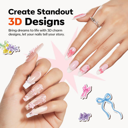 3D Silicone Nail Art Molds with Flower, Lace Bow Designs & Carving Pen