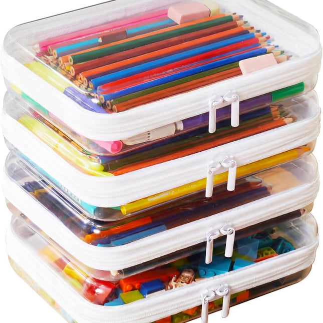4-Piece Medium Clear Hard Shell Zipper Pouch Set