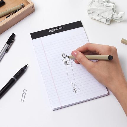 Narrow Ruled Lined Writing Note Pads, 5 x 8 Inch, White, 12-Pack