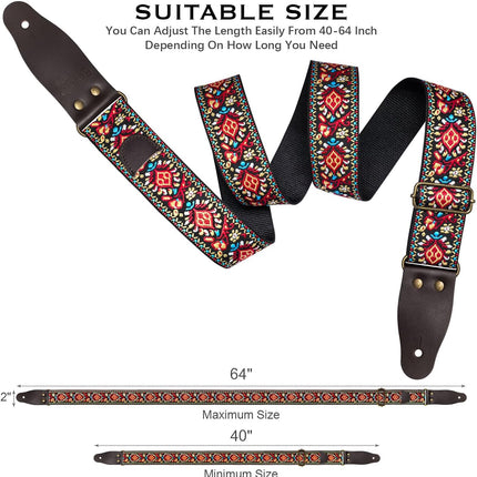 Jacquard Embroidered Guitar Strap with Cowhide Leather Ends