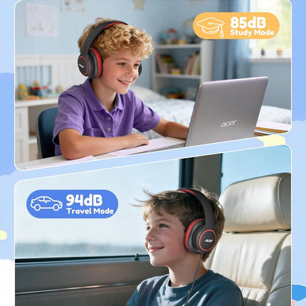 Kids Wired Over-Ear Headphones for School - Black Red
