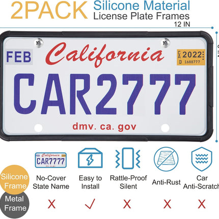 2-Pack Premium Matte Black Silicone License Plate Frames