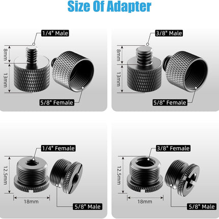 8 Pack Mic Stand Adapter 5/8 Female to 3/8 Male and 3/8 Female to 5/8 Male, 5/8 Female to 1/4 Male and 1/4 Female to 5/8 Male Screw Thread Adapter