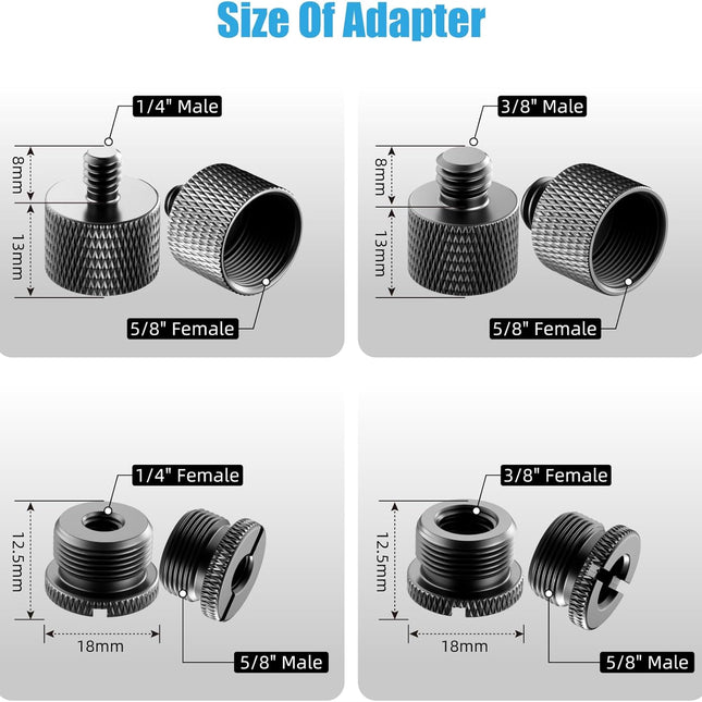 8 Pack Mic Stand Adapter 5/8 Female to 3/8 Male and 3/8 Female to 5/8 Male, 5/8 Female to 1/4 Male and 1/4 Female to 5/8 Male Screw Thread Adapter
