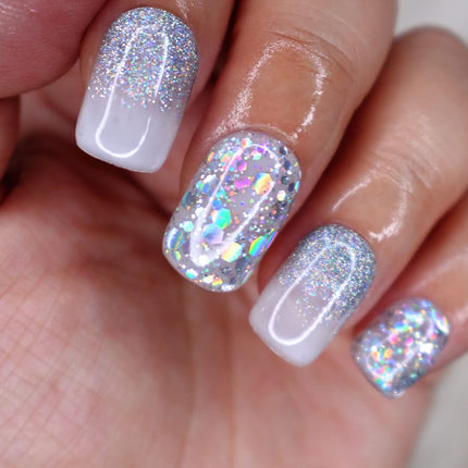 10-Piece Futuristic Holo Silver Glitter Press-On Nails