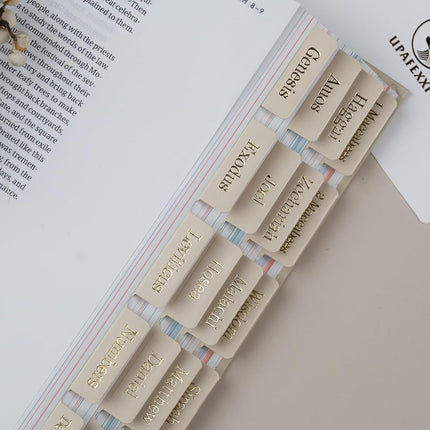 Cream Leather Bible Tabs with Book Summaries and Gold Foil Lettering