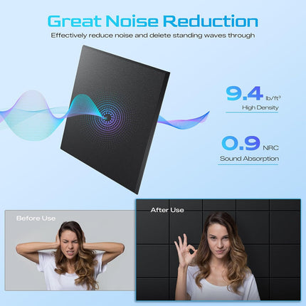 12 Pack Black Self-Adhesive Acoustic Wall Panels