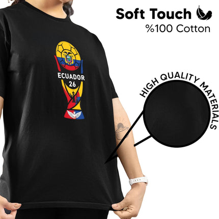Ecuador 26 Soccer Shirt – 2026 International Football Country Fan T Shirt, Black, Large