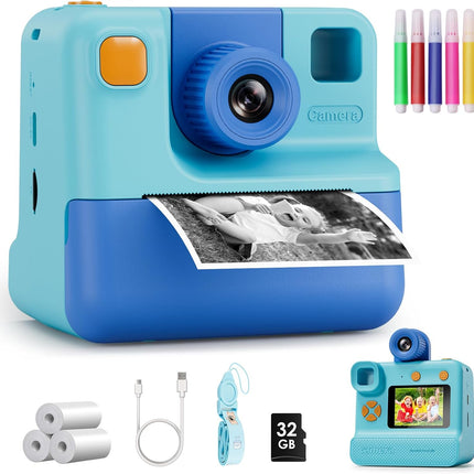 Kids Instant Print Camera with FHD Selfie Video, Blue