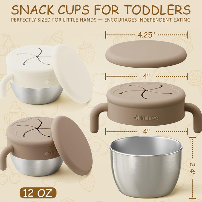 12 oz Spill-Proof Stainless Steel Snack Containers for Toddlers and Kids, 2 Pack