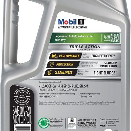 Advanced Fuel Economy Full Synthetic Motor Oil 0W-20, 5 Quart