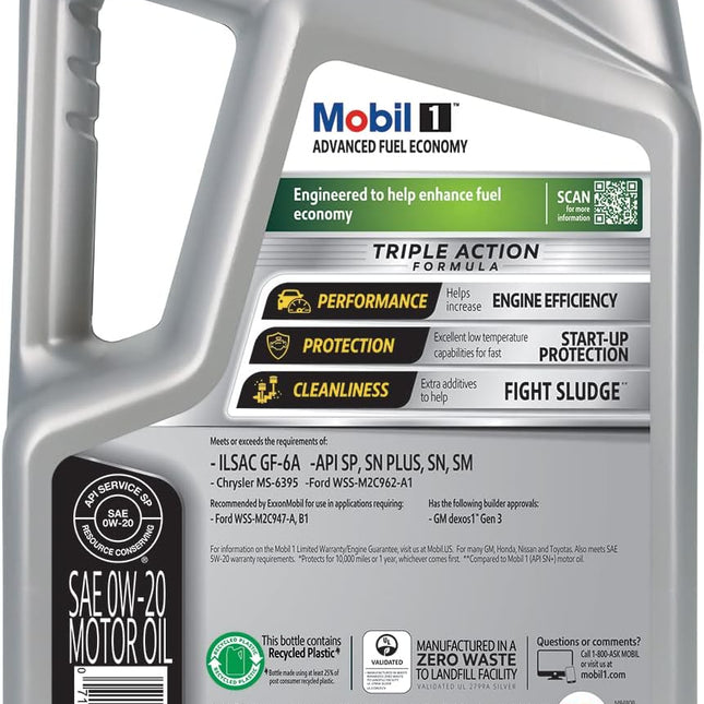 Advanced Fuel Economy Full Synthetic Motor Oil 0W-20, 5 Quart