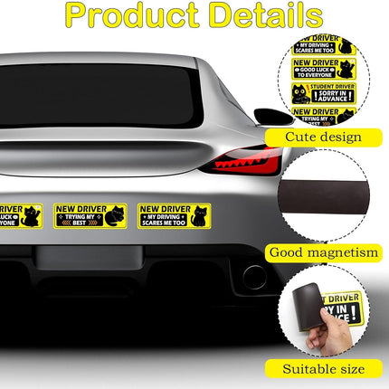 4-Piece Cat Cartoon Magnetic Student Driver Car Sticker Set