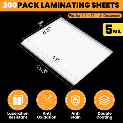200 Pack Clear 5 Mil Letter Size Thermal Laminating Pouches