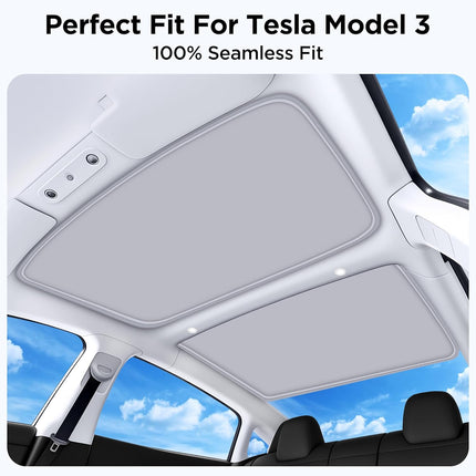 2026 Upgraded Beige Glass Roof Sunshade for 2022-2026 Model 3