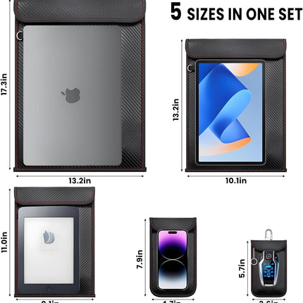 5 Pack Faraday Bags for Phones, Keys, Tablets & Laptops