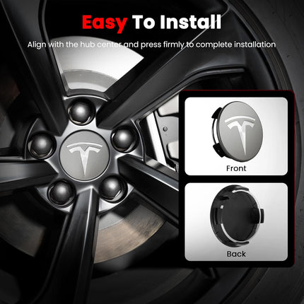 4 Pack 56mm Car Wheel Center Hub Cap Kit with Lug Nut Covers for Model 3 / Model Y, Gray & Silver