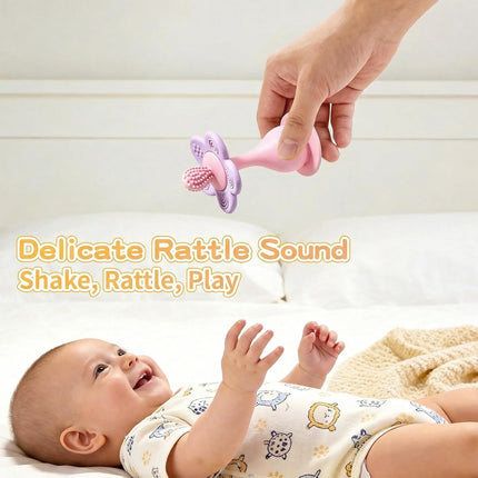 Baby Silicone Flower Teether & Rattle Toy, Pink